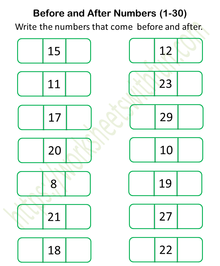 Before Numbers Worksheet 1 30